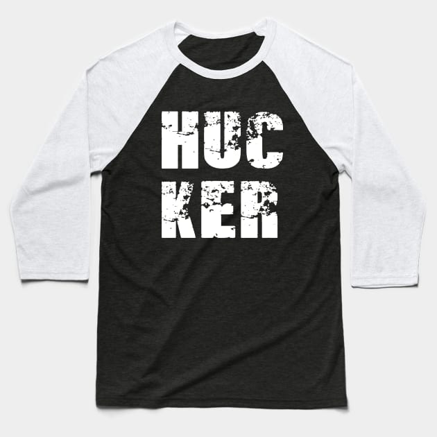 HUCKER DISTRESSED HALF HALF BIG LOGO Baseball T-Shirt by Hucker Apparel